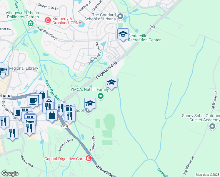 map of restaurants, bars, coffee shops, grocery stores, and more near 3511 Pontius Court in Ijamsville