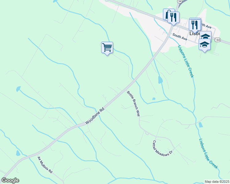 map of restaurants, bars, coffee shops, grocery stores, and more near 1660 Woodbine Road in Woodbine