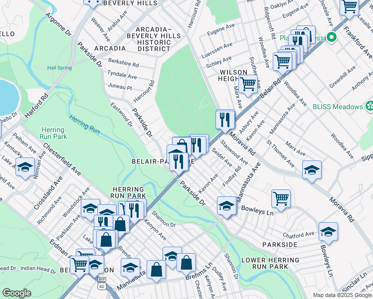 map of restaurants, bars, coffee shops, grocery stores, and more near 4136 Eierman Avenue in Baltimore