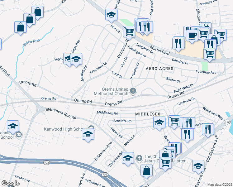 map of restaurants, bars, coffee shops, grocery stores, and more near 110 Judywood Lane in Essex