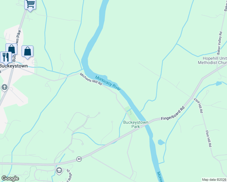 map of restaurants, bars, coffee shops, grocery stores, and more near 7110 Michaels Mill Road in Adamstown