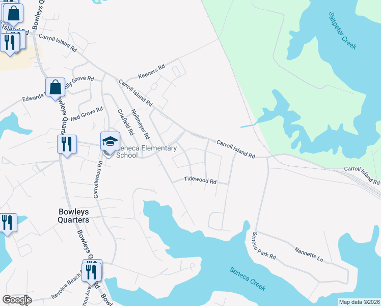 map of restaurants, bars, coffee shops, grocery stores, and more near 3907 Cutty Sark Road in Middle River
