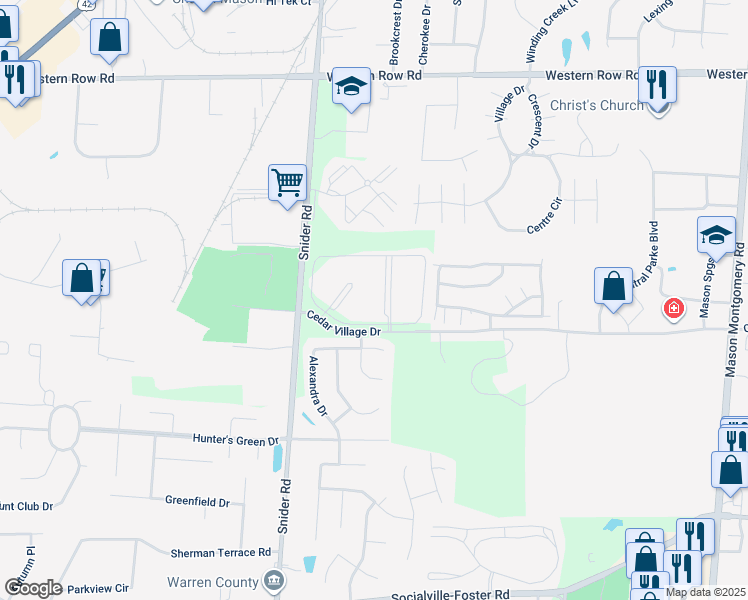 map of restaurants, bars, coffee shops, grocery stores, and more near 7481 Placid Lake Drive in Mason