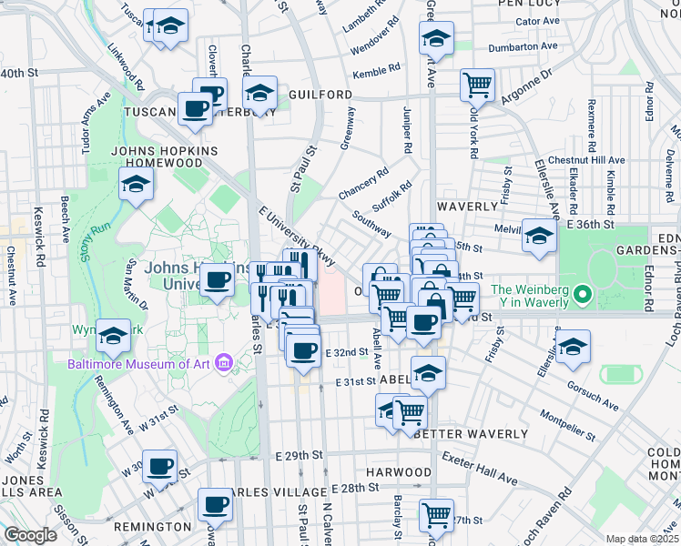 map of restaurants, bars, coffee shops, grocery stores, and more near in Baltimore