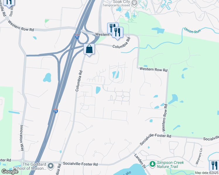 map of restaurants, bars, coffee shops, grocery stores, and more near 7426 Laurel Lane in Maineville