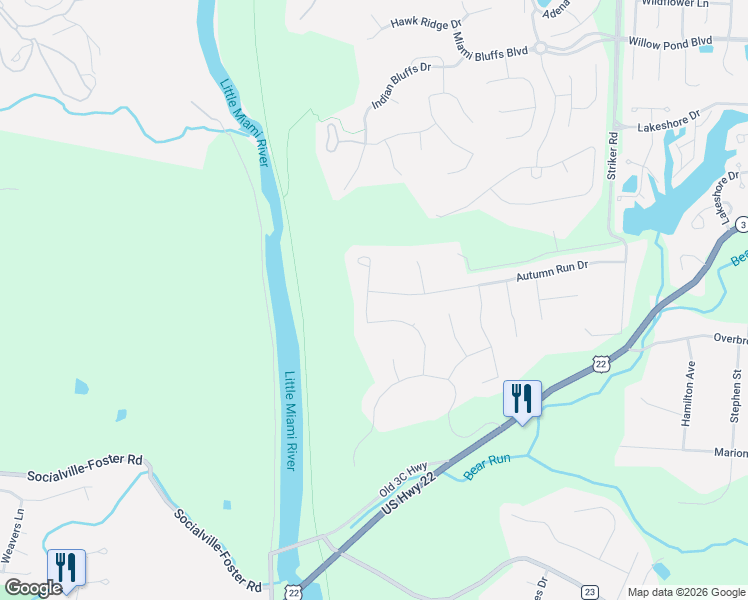 map of restaurants, bars, coffee shops, grocery stores, and more near 7477 Chagrin Place in Maineville