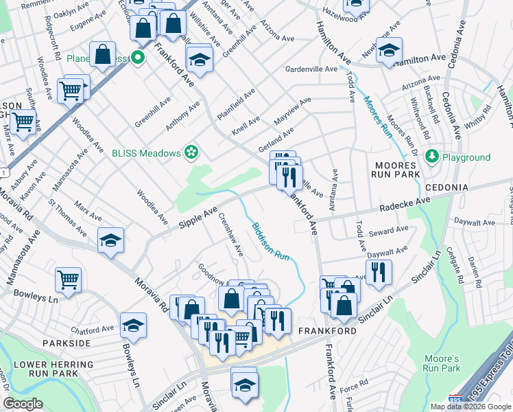 map of restaurants, bars, coffee shops, grocery stores, and more near 4807 Calumet Avenue in Baltimore