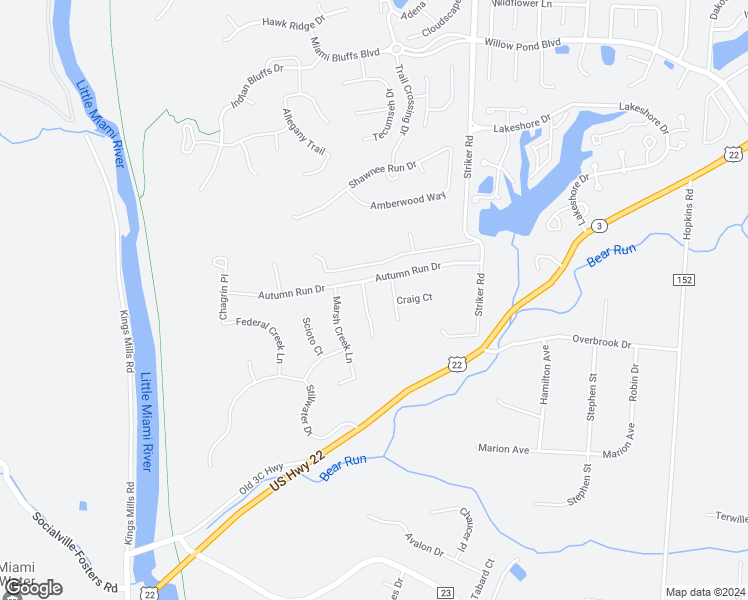 map of restaurants, bars, coffee shops, grocery stores, and more near 7496 Shenango Court in Maineville