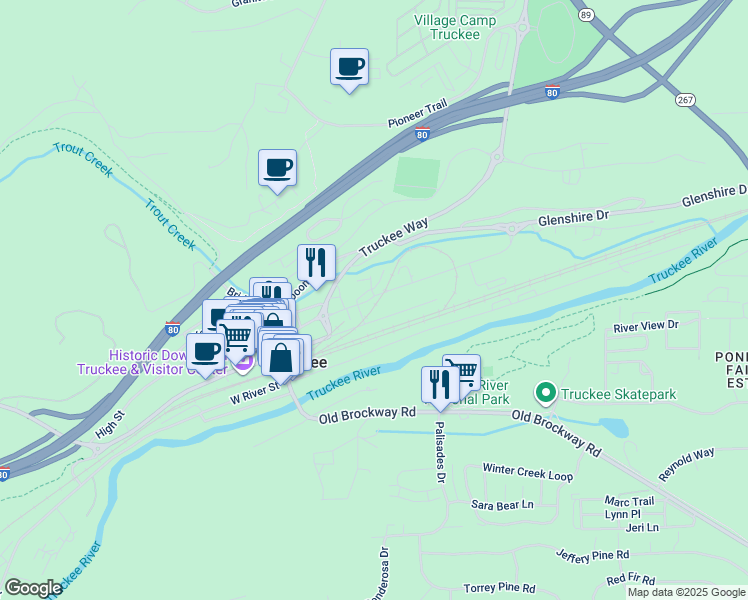 map of restaurants, bars, coffee shops, grocery stores, and more near in Truckee