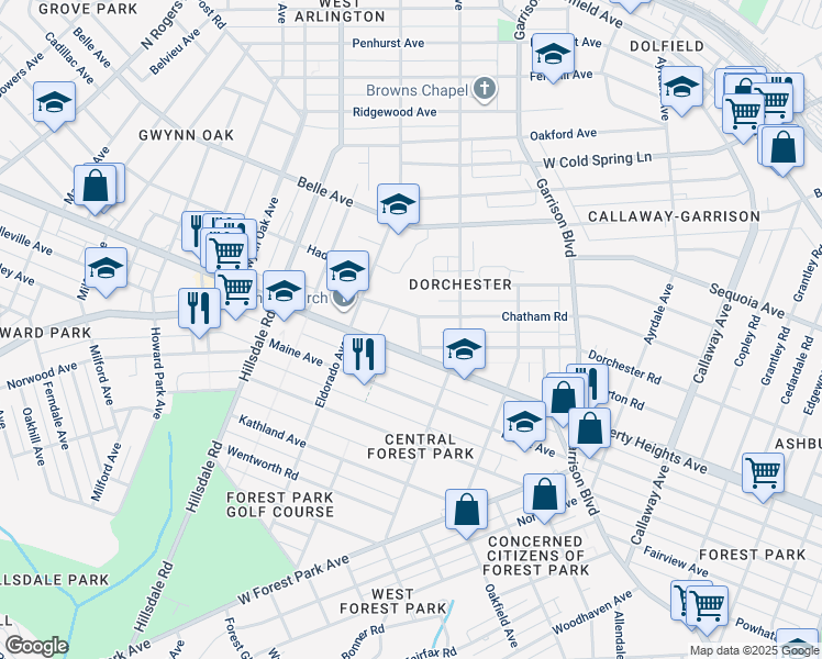 map of restaurants, bars, coffee shops, grocery stores, and more near 3600 Hicks Avenue in Baltimore
