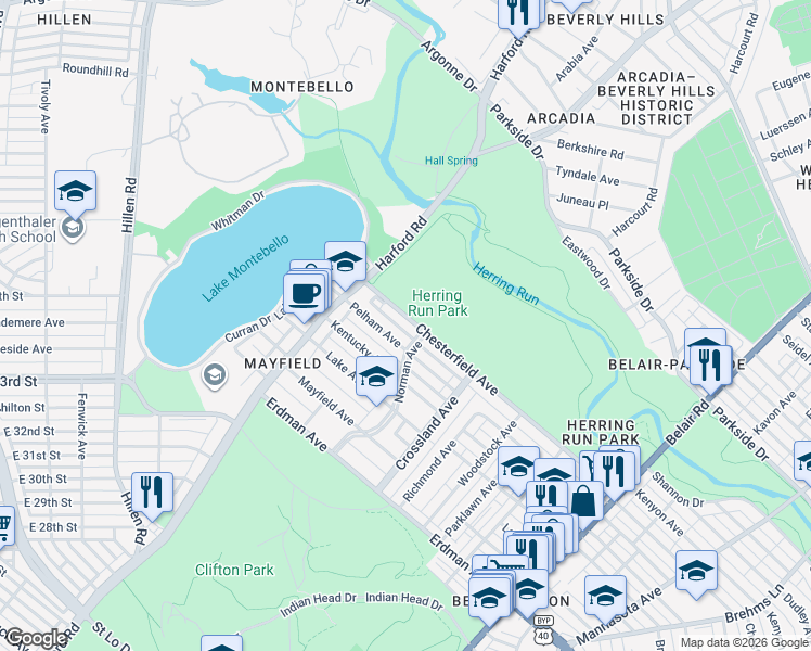 map of restaurants, bars, coffee shops, grocery stores, and more near 2229 Chesterfield Avenue in Baltimore
