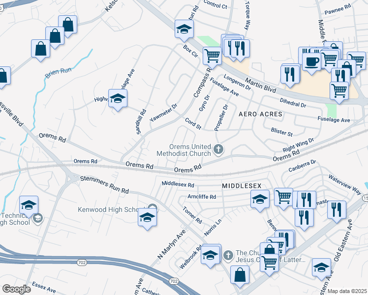 map of restaurants, bars, coffee shops, grocery stores, and more near 35 Rockywood Lane in Essex