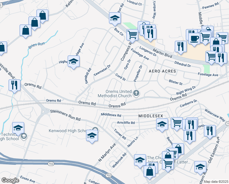 map of restaurants, bars, coffee shops, grocery stores, and more near 35 Rockywood Lane in Essex
