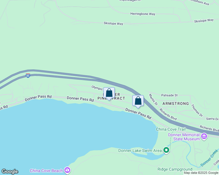map of restaurants, bars, coffee shops, grocery stores, and more near 13440 Olympic Drive in Truckee