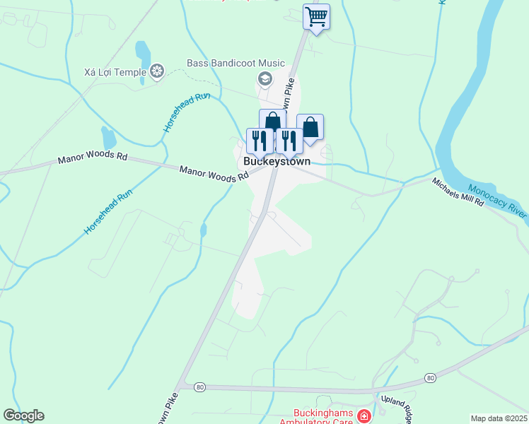 map of restaurants, bars, coffee shops, grocery stores, and more near Highway 85 in Buckeystown