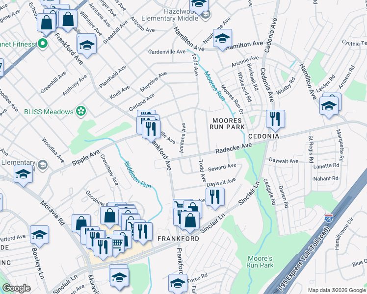 map of restaurants, bars, coffee shops, grocery stores, and more near 5001 Lasalle Avenue in Baltimore