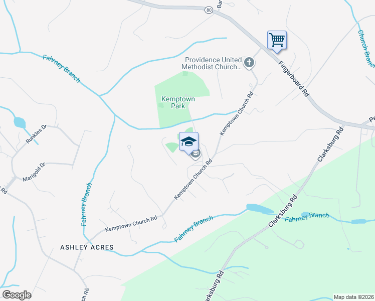 map of restaurants, bars, coffee shops, grocery stores, and more near 3456 Kemptown Church Road in Monrovia