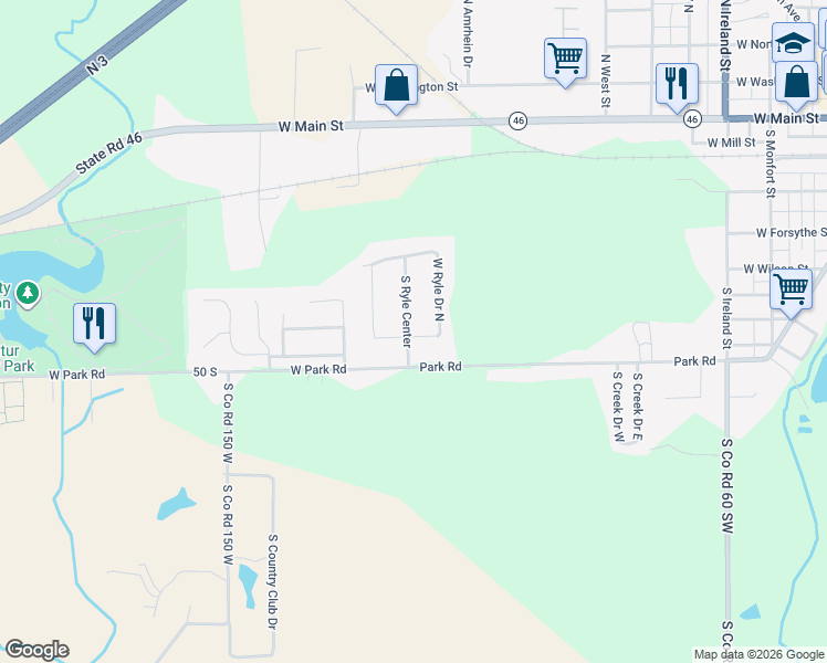 map of restaurants, bars, coffee shops, grocery stores, and more near 713 South Ryle Center in Greensburg