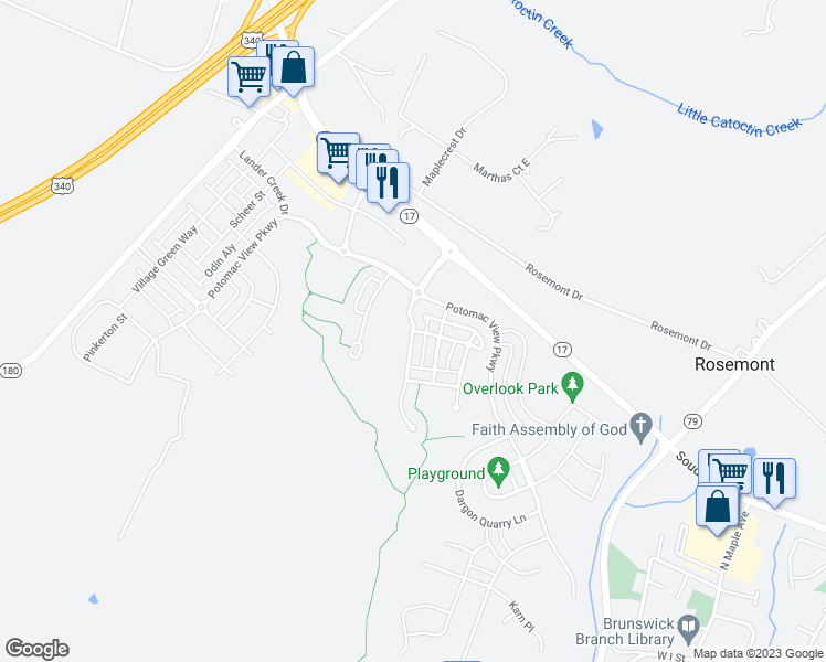 map of restaurants, bars, coffee shops, grocery stores, and more near Volunteer Drive in Brunswick