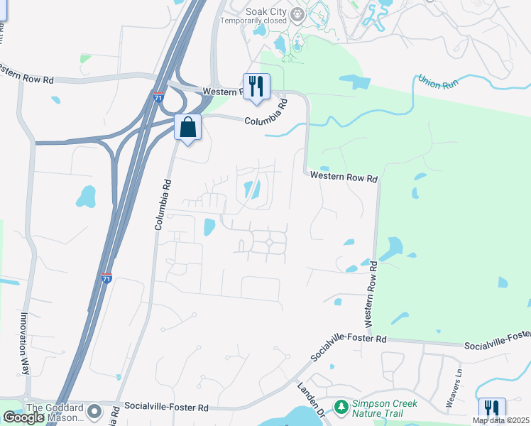 map of restaurants, bars, coffee shops, grocery stores, and more near 7400 Capri Way in Maineville