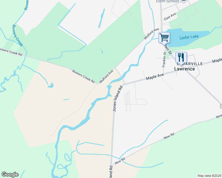 map of restaurants, bars, coffee shops, grocery stores, and more near 212 Jones Island Road in Lawrence