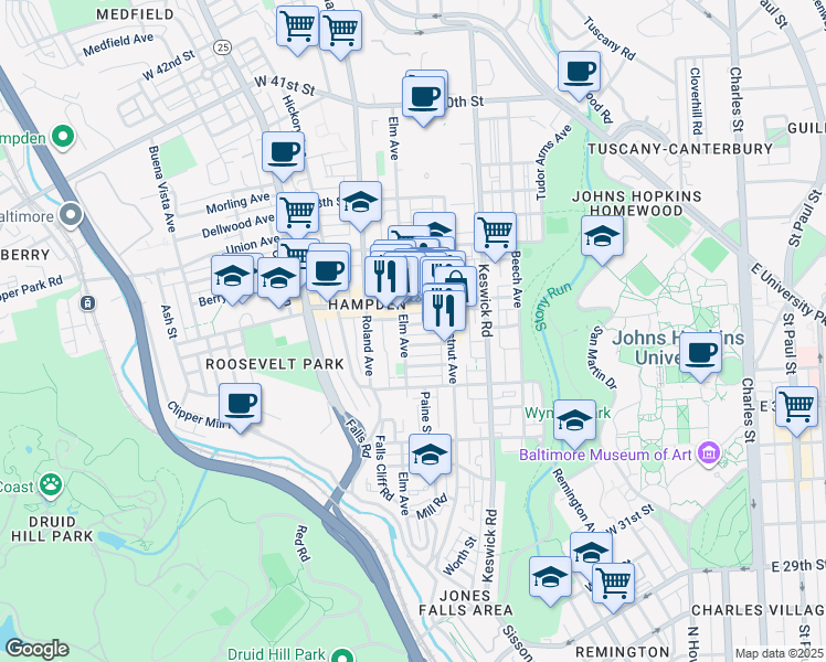map of restaurants, bars, coffee shops, grocery stores, and more near 845 Wellington Street in Baltimore