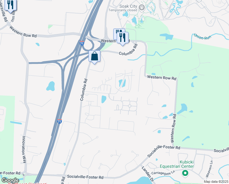 map of restaurants, bars, coffee shops, grocery stores, and more near 7426 Laurel Lane in Maineville