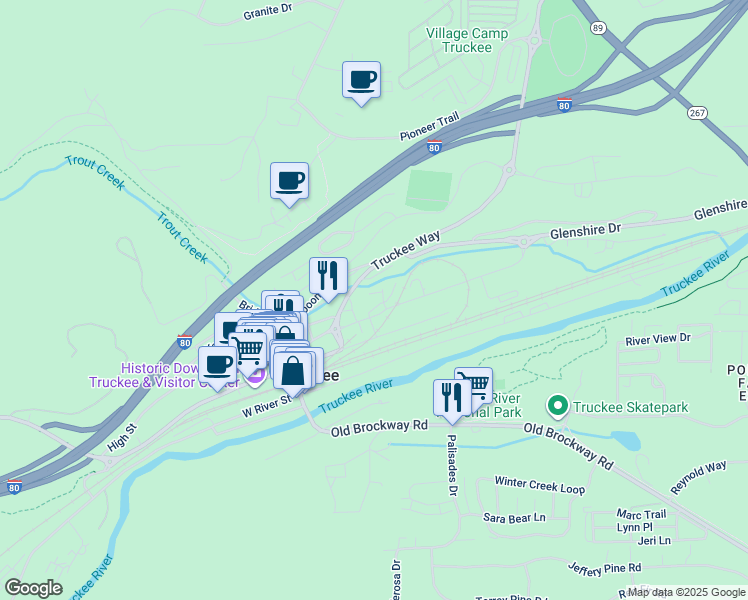 map of restaurants, bars, coffee shops, grocery stores, and more near in Truckee