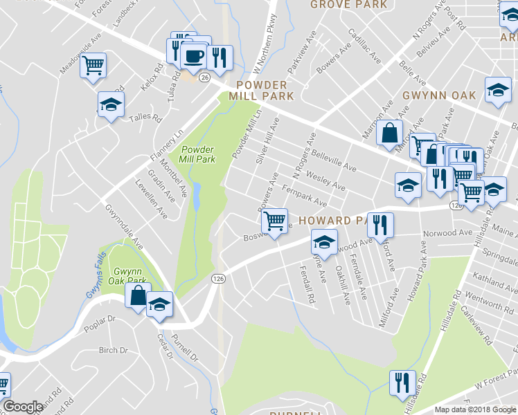 map of restaurants, bars, coffee shops, grocery stores, and more near 5601 Wayne Avenue in Baltimore