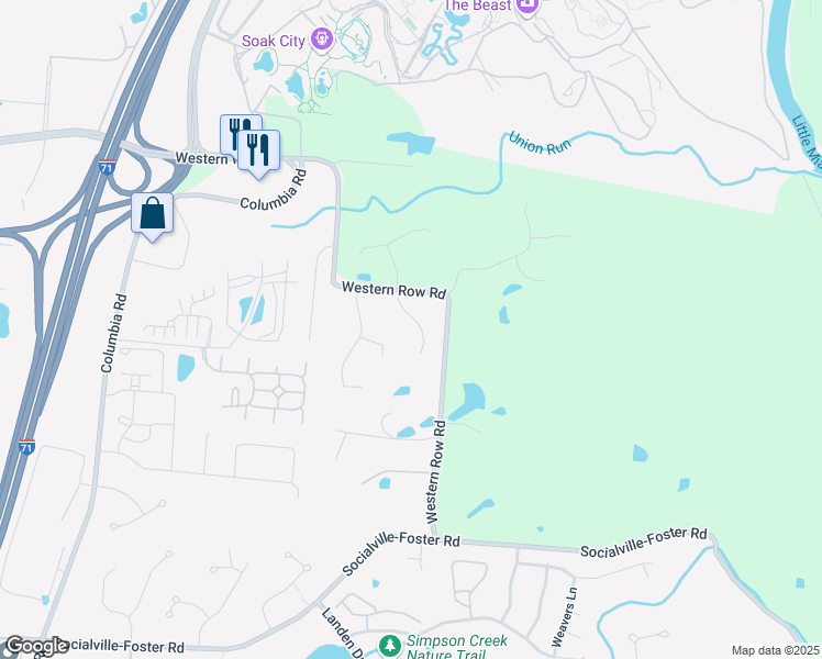 map of restaurants, bars, coffee shops, grocery stores, and more near 7312 Windsor Meadow Drive in Maineville