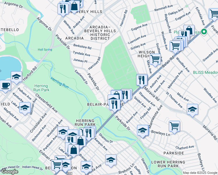 map of restaurants, bars, coffee shops, grocery stores, and more near 3906 Eierman Avenue in Baltimore