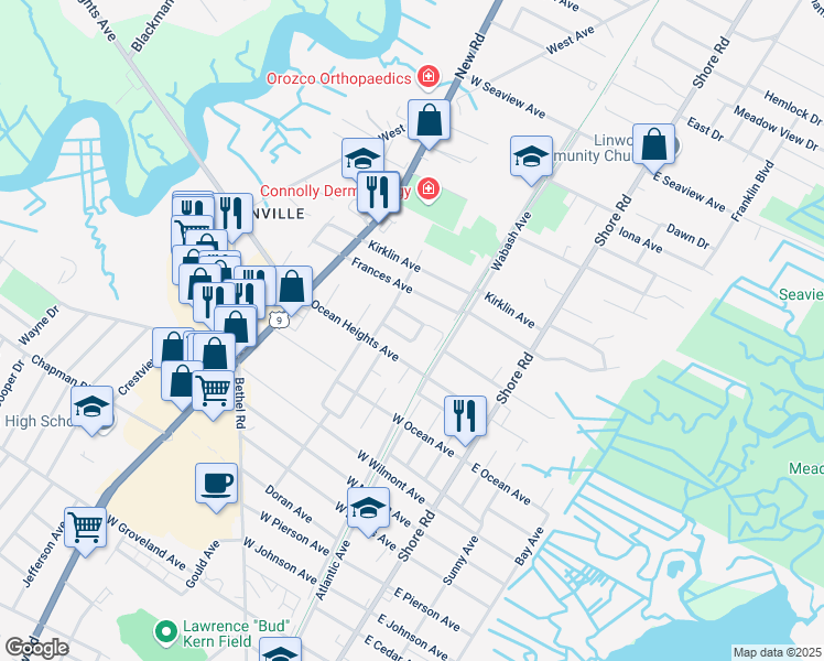 map of restaurants, bars, coffee shops, grocery stores, and more near 306 Beech Avenue in Linwood