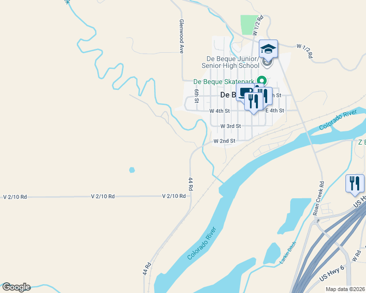 map of restaurants, bars, coffee shops, grocery stores, and more near 4399 44 Road in De Beque