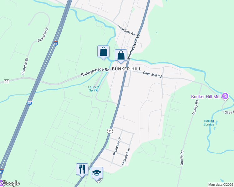 map of restaurants, bars, coffee shops, grocery stores, and more near 59 Currituck Court in Bunker Hill