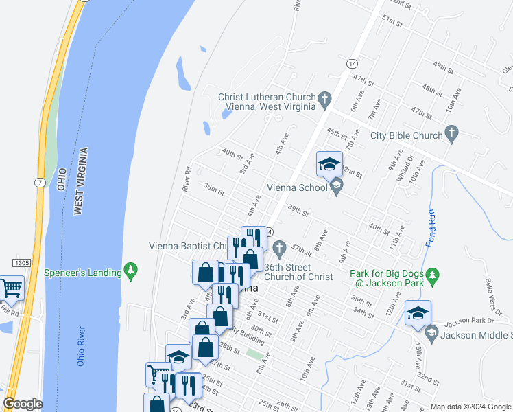 map of restaurants, bars, coffee shops, grocery stores, and more near 3800 4th Avenue in Vienna