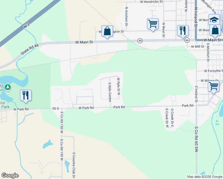 map of restaurants, bars, coffee shops, grocery stores, and more near 509 South Ryle Center in Greensburg
