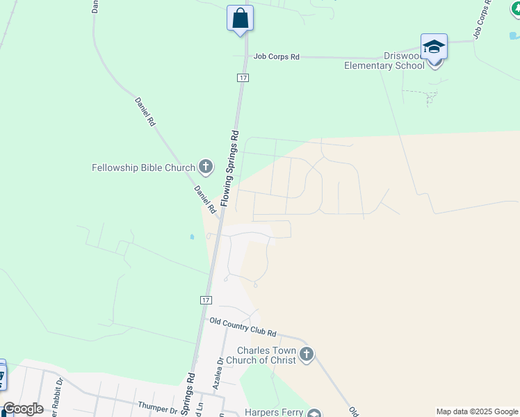 map of restaurants, bars, coffee shops, grocery stores, and more near 2666 Flowing Springs Road in Shenandoah Junction