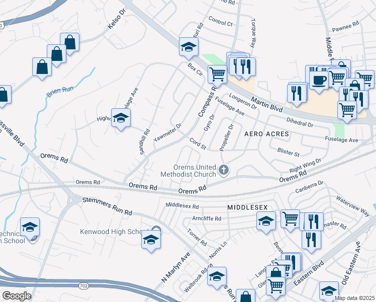 map of restaurants, bars, coffee shops, grocery stores, and more near 70 Rockywood Lane in Essex