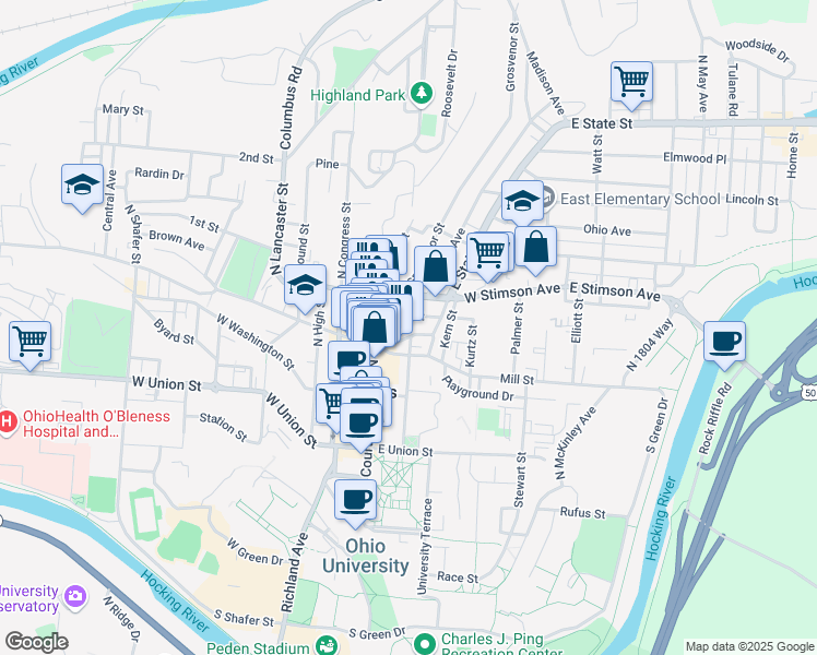 map of restaurants, bars, coffee shops, grocery stores, and more near 26 Fern Street in Athens