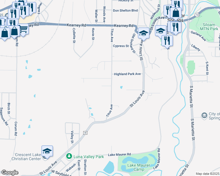 map of restaurants, bars, coffee shops, grocery stores, and more near 1105 Melanie Lane in Excelsior Springs
