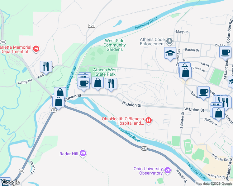 map of restaurants, bars, coffee shops, grocery stores, and more near 9 Herrold Avenue in Athens