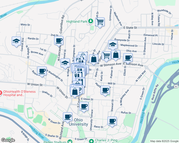 map of restaurants, bars, coffee shops, grocery stores, and more near 26 Fern Street in Athens