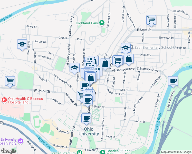 map of restaurants, bars, coffee shops, grocery stores, and more near 26 Fern Street in Athens