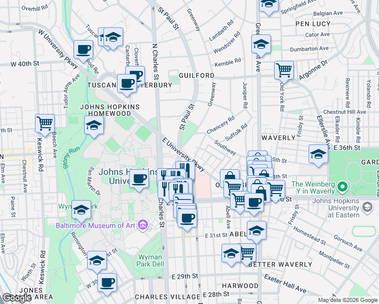 map of restaurants, bars, coffee shops, grocery stores, and more near 101 Independence Avenue Southeast in Washington