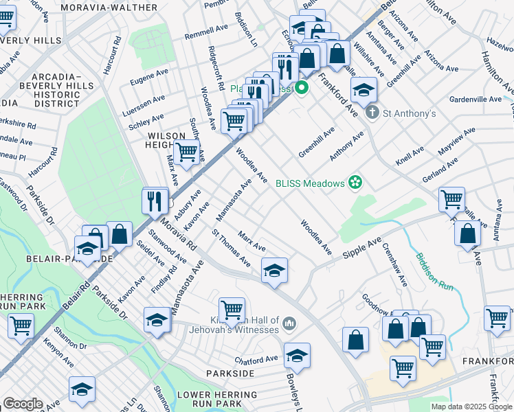 map of restaurants, bars, coffee shops, grocery stores, and more near 4705 Blueridge Avenue in Baltimore