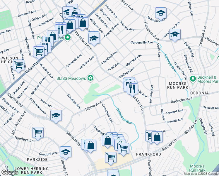 map of restaurants, bars, coffee shops, grocery stores, and more near 5305 Barbara Avenue in Baltimore