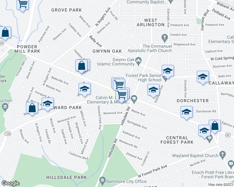 map of restaurants, bars, coffee shops, grocery stores, and more near 4717 Liberty Heights Avenue in Baltimore