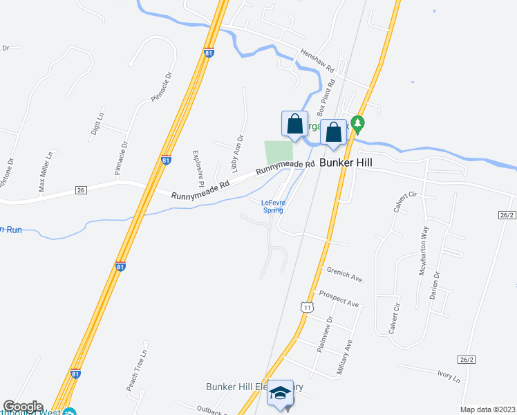 map of restaurants, bars, coffee shops, grocery stores, and more near 45 Private Court in Bunker Hill