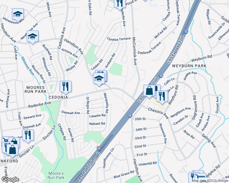 map of restaurants, bars, coffee shops, grocery stores, and more near 5410 Hamilton Avenue in Baltimore