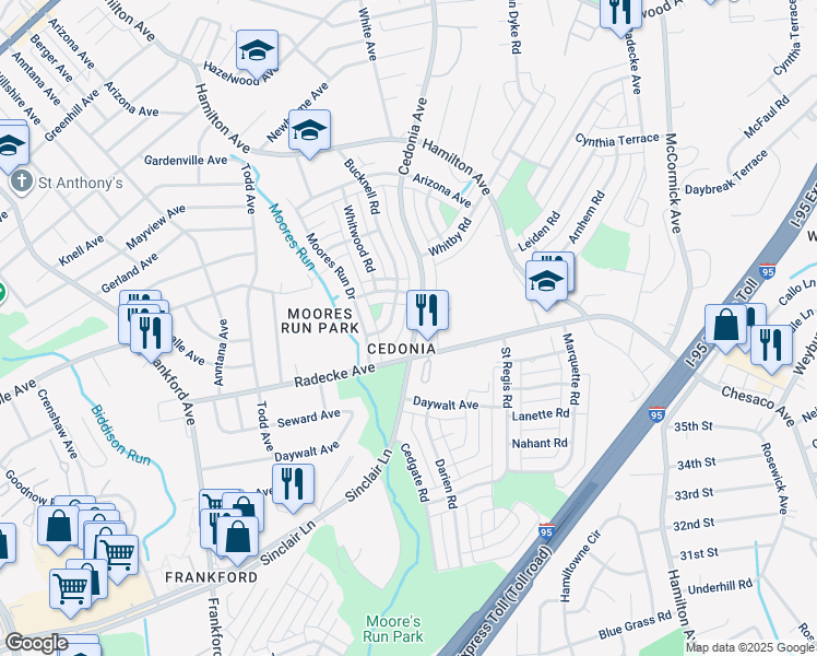 map of restaurants, bars, coffee shops, grocery stores, and more near 5430 Cedonia Avenue in Baltimore